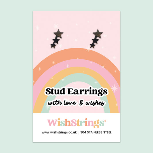Triple Star Stud Earrings | 304 Stainless Steel | Hypoallergenic Everyday Jewellery Gift for Girls & Teens | Rainbow Card Backing