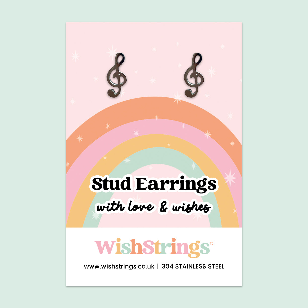 Music Note Stud Earrings | Treble Clef Stainless Steel Studs | Thoughtful Gift for Music Lovers, Teens & Teachers | Rainbow Gift Card