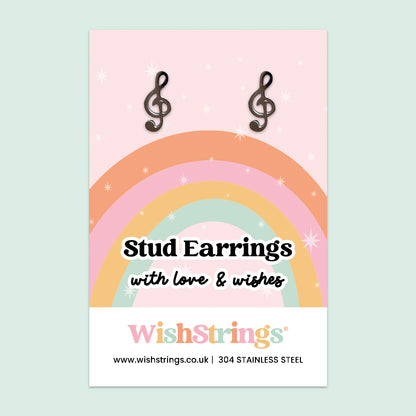Music Note Stud Earrings | Treble Clef Stainless Steel Studs | Thoughtful Gift for Music Lovers, Teens & Teachers | Rainbow Gift Card