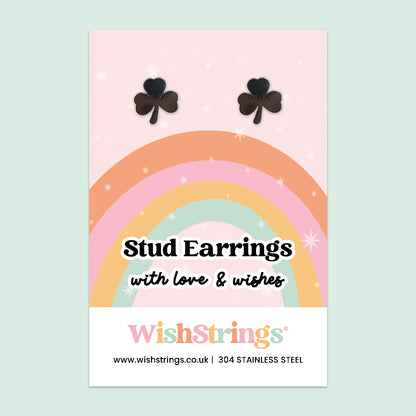 Clover Stud Earrings | Stainless Steel Lucky Charm Earrings | Thoughtful Gift of Luck, Positivity & Friendship | Rainbow Gift Card