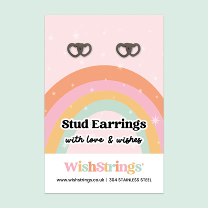 Double Heart Stud Earrings | Stainless Steel Love Earrings | Romantic Gift of Friendship, Connection & Everyday Love