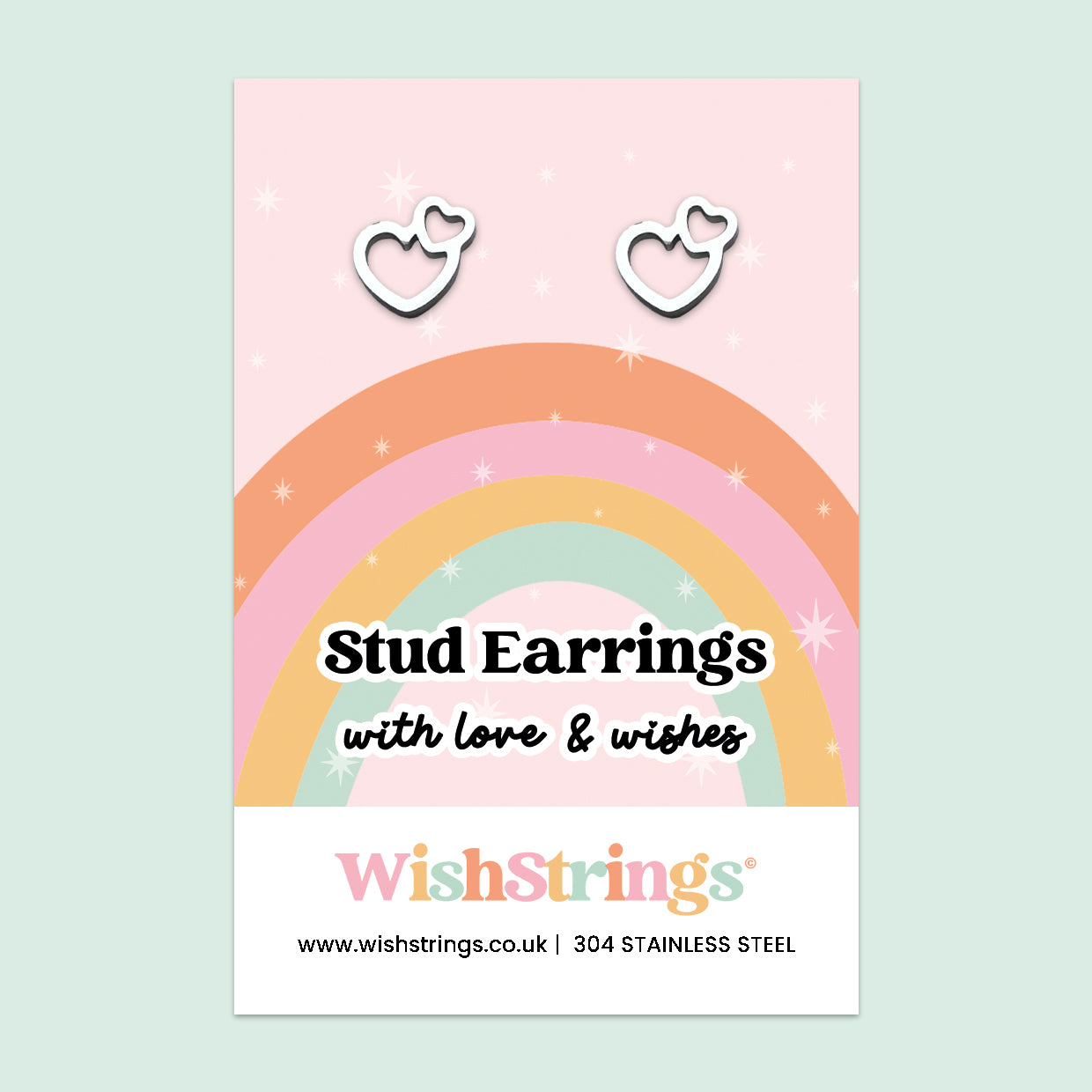Double Heart Stud Earrings | Stainless Steel Outline Hearts | Cute Gift of Love, Friendship & Positivity