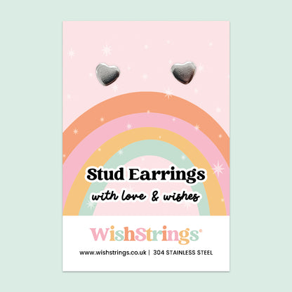 Brushed Heart Stud Earrings | Stainless Steel Jewellery Gift | Minimalist Everyday Earrings for Love, Kindness & Thoughtful Gifting