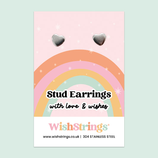 Brushed Heart Stud Earrings | Stainless Steel Jewellery Gift | Minimalist Everyday Earrings for Love, Kindness & Thoughtful Gifting