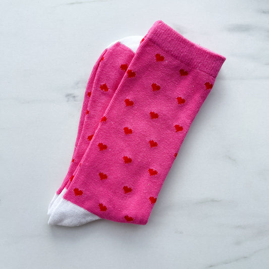 Pink Heart Socks, Adult Size 3-7