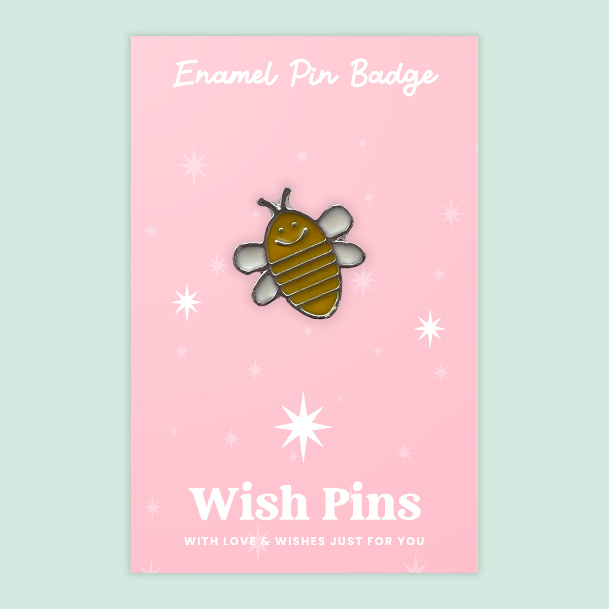 Wish Pins ‘Bee Happy’ Enamel Pin Badge on Gift Card | Cute Motivational Gift | Uplifting Token for Friends and Loved Ones | Small Positivity Keepsake Under £5