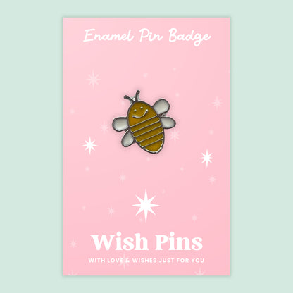 Wish Pins ‘Bee Happy’ Enamel Pin Badge on Gift Card | Cute Motivational Gift | Uplifting Token for Friends and Loved Ones | Small Positivity Keepsake Under £5