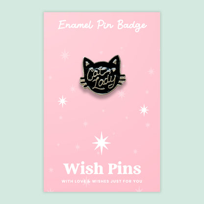 Wish Pin – ‘Cat Lady’ Enamel Pin Badge on Gift Card | Fun Cat Lover Gift | Quirky Keepsake for Pet Owners | Cute Accessory Under £5