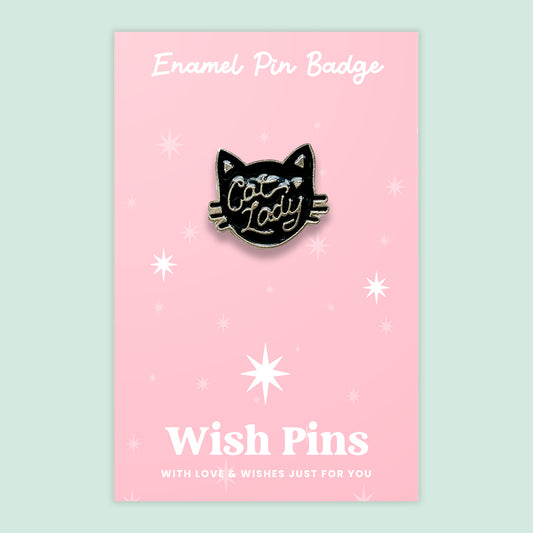 Wish Pin – ‘Cat Lady’ Enamel Pin Badge on Gift Card | Fun Cat Lover Gift | Quirky Keepsake for Pet Owners | Cute Accessory Under £5