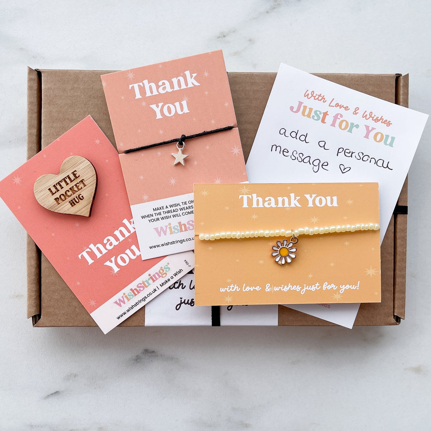 Thank You WishBox Letterbox Gift | Includes WishStrings Wish Bracelet, Pocket Hug Token & Little Wishes Bracelet | Personalised Handwritten Message | Thoughtful Appreciation Gift for Friends, Family, and Colleagues