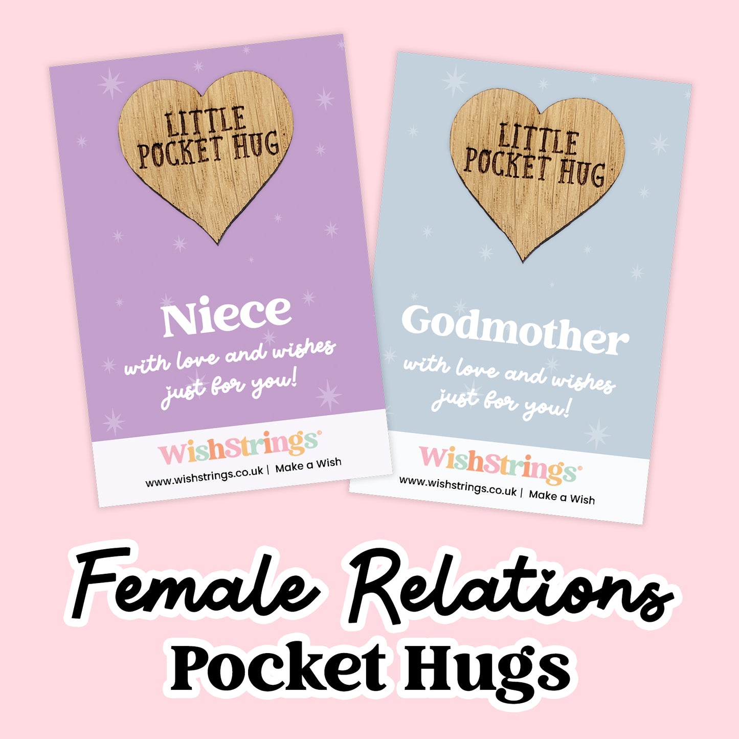 Female Relations Pocket Hug Collection | Wooden Heart Keepsakes for Mum, Sister & Daughter | Handmade Thoughtful Gifts
