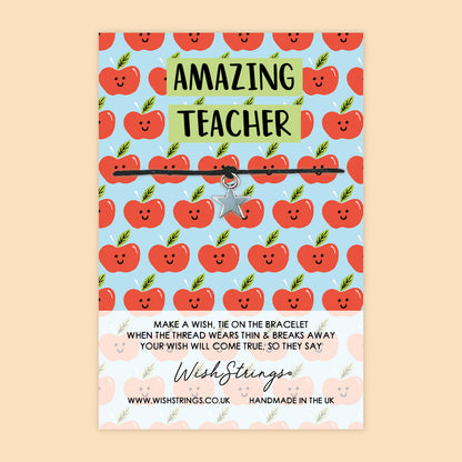SALE - WishString Bracelet – Amazing Teacher | Thank You Gift for Teacher | End of Term Appreciation Keepsake - FL005