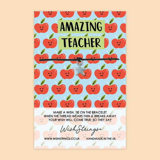 SALE - WishString Bracelet – Amazing Teacher | Thank You Gift for Teacher | End of Term Appreciation Keepsake - FL005