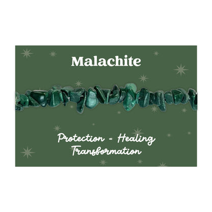 Malachite Gemstone Chip Bracelet | Protection, Healing & Transformation | Elasticated Natural Crystal Jewellery | Presented on Green Starry Card