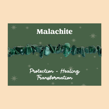 Malachite Gemstone Chip Bracelet | Protection, Healing & Transformation | Elasticated Natural Crystal Jewellery | Presented on Green Starry Card