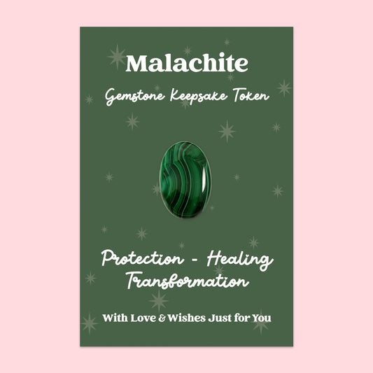 Malachite Gemstone Keepsake Token | Protection, Healing & Transformation | Natural Crystal Gift | Presented on Green Starry Card