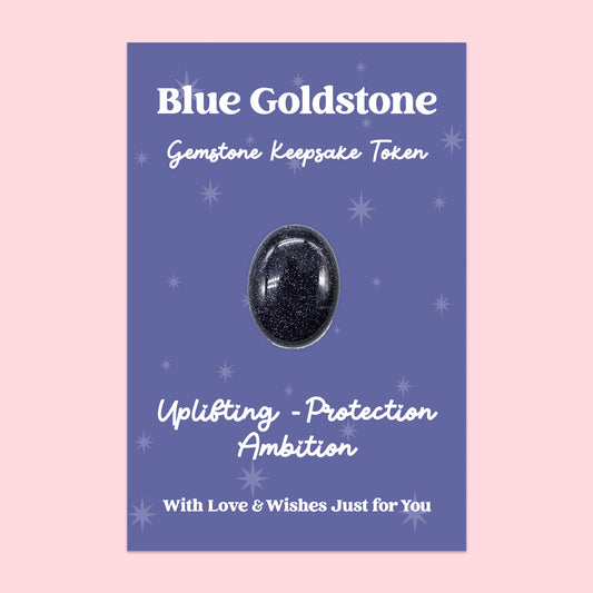 Blue Goldstone Gemstone Keepsake Token | Uplifting, Protection & Ambition | Sparkling Crystal Gift | Presented on Blue Starry Card