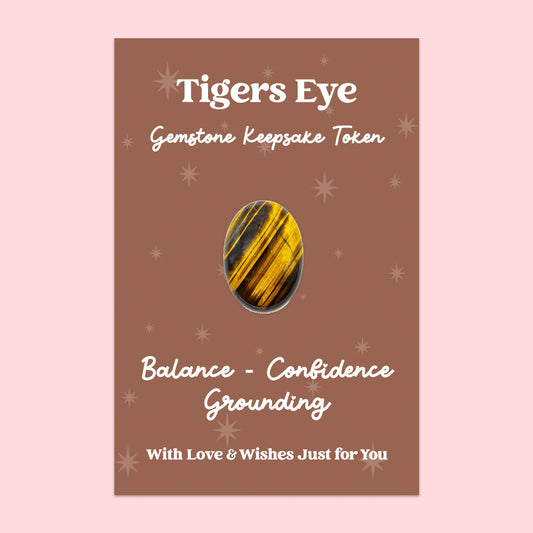 Tigers Eye Gemstone Keepsake Token | Balance, Confidence & Grounding | Golden-Brown Crystal Gift | Presented on Brown Starry Card