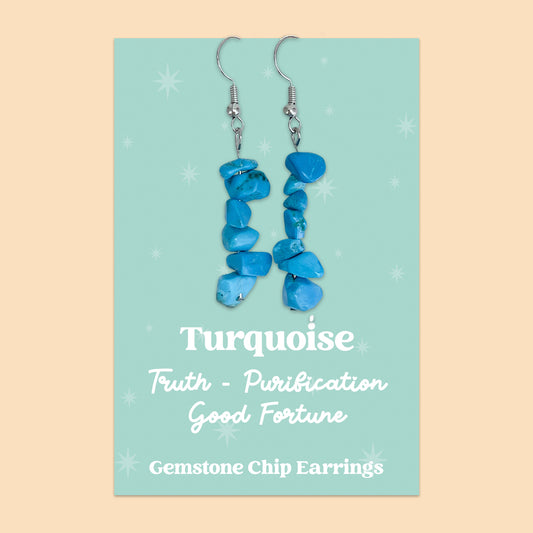 WishStrings “Turquoise” Gemstone Chip Earrings | Handmade Healing Crystal Jewellery | Truth, Purification & Good Fortune | Presented on Aqua Starry Card
