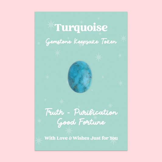 Turquoise Gemstone Keepsake Token | Truth, Purification & Good Fortune | Blue Crystal Gift | Presented on Aqua Starry Card