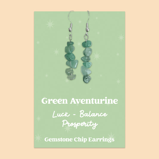 WishStrings “Green Aventurine” Gemstone Chip Earrings | Handmade Crystal Jewellery | Luck, Balance & Prosperity | Presented on Green Starry Card