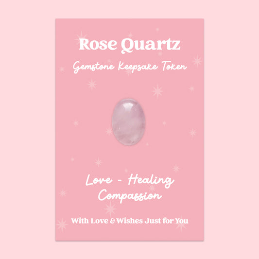 Rose Quartz Gemstone Keepsake Token | Love, Healing & Compassion | Polished Pink Crystal Gift | Presented on Pink Starry Card