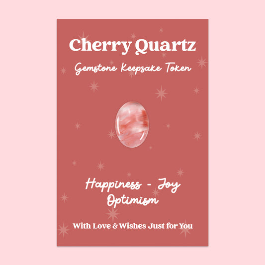 Cherry Quartz Gemstone Keepsake Token | Happiness, Joy & Optimism | Polished Pink Crystal Gift | Presented on Red Starry Card
