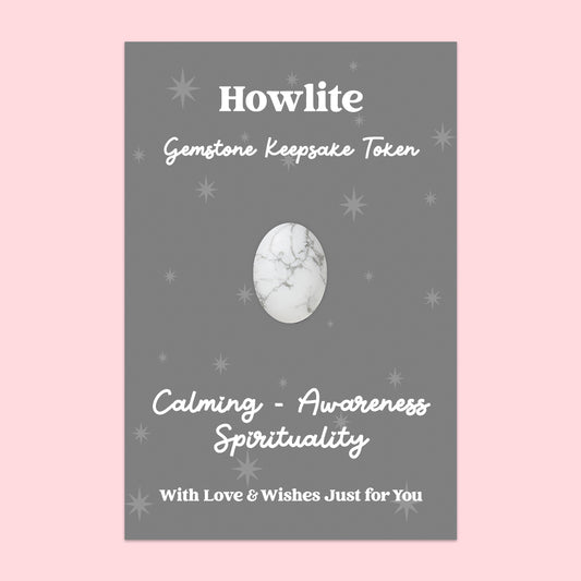Howlite Gemstone Keepsake Token | Calming, Awareness & Spirituality | White Marble-Effect Crystal Gift | Presented on Grey Starry Card