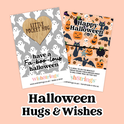 Halloween Collection – Spooky Wish Bracelets & Pocket Hug Tokens | Handmade Keepsakes with Charms & Quotes | Fun Seasonal Gifts Under £5