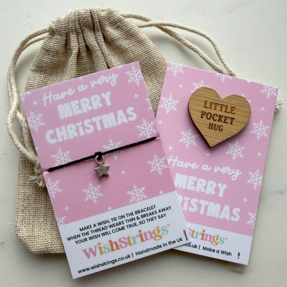 Have a Very Merry Christmas Gift Bundle – Wish Bracelet & Pocket Hug Token | Snowflake Design Bracelet, Pocket Hug & Gift Bag | £6.99