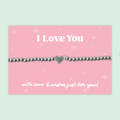 I Love You Stainless Steel Beaded Stretch Bracelet with Heart Charm  Thoughtful Sentimental Gift for Wife Girlfriend Family or Friend