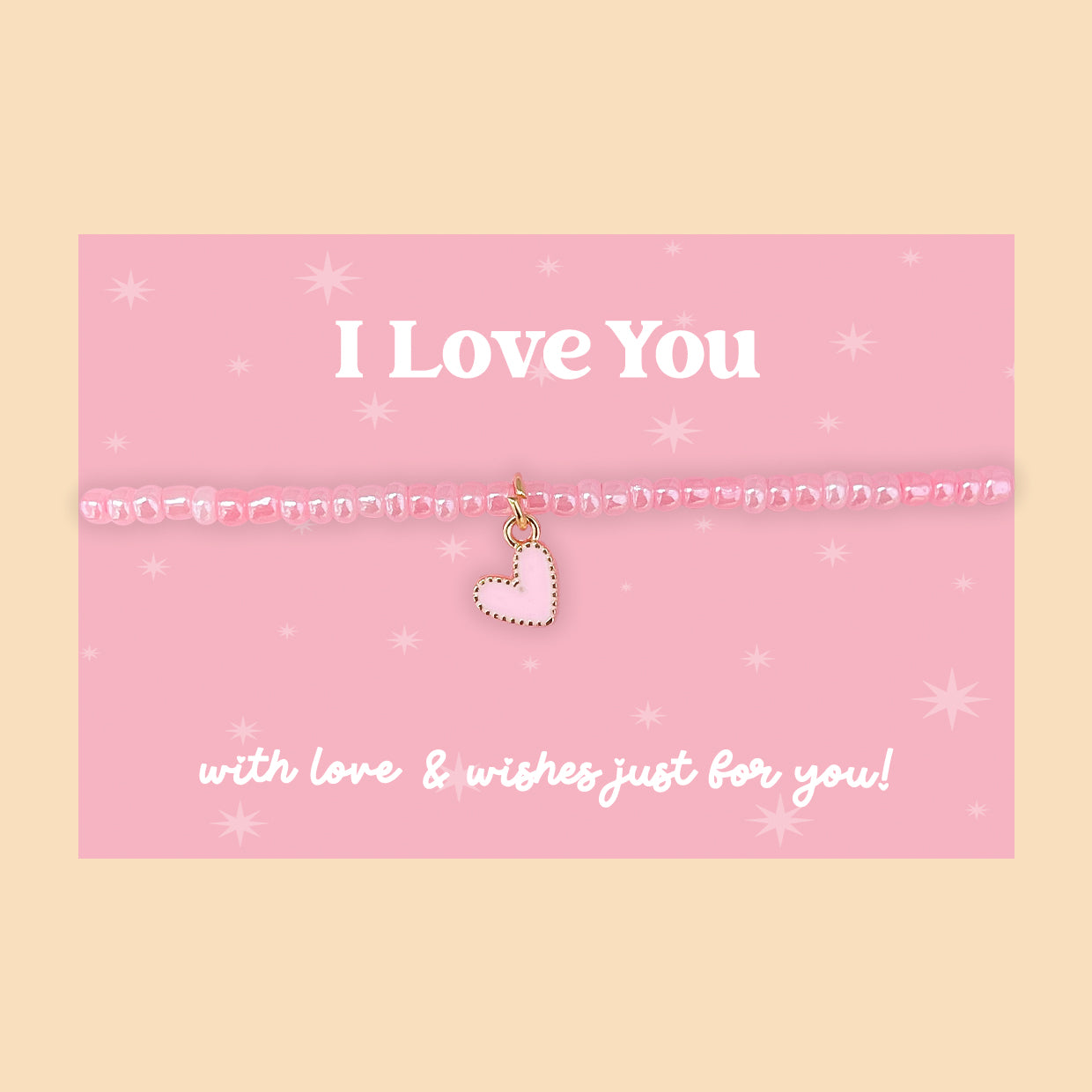 Little Wishes® “I Love You” Pink Seed Bead Bracelet | Enamel Heart Charm | Sentimental Gift for Partner, Daughter or Friend | Presented on Pink Gift Card
