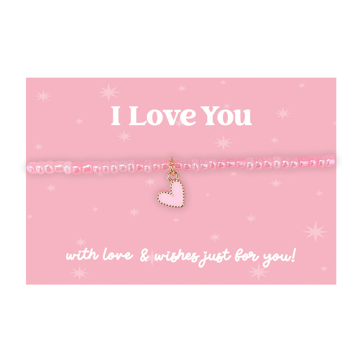 Little Wishes® “I Love You” Pink Seed Bead Bracelet | Enamel Heart Charm | Sentimental Gift for Partner, Daughter or Friend | Presented on Pink Gift Card