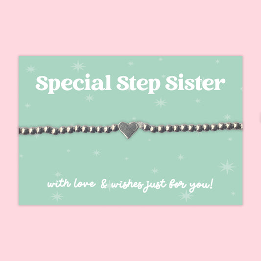 “Special Step Sister” Heart Charm Bracelet | Meaningful Gift for Step Sister