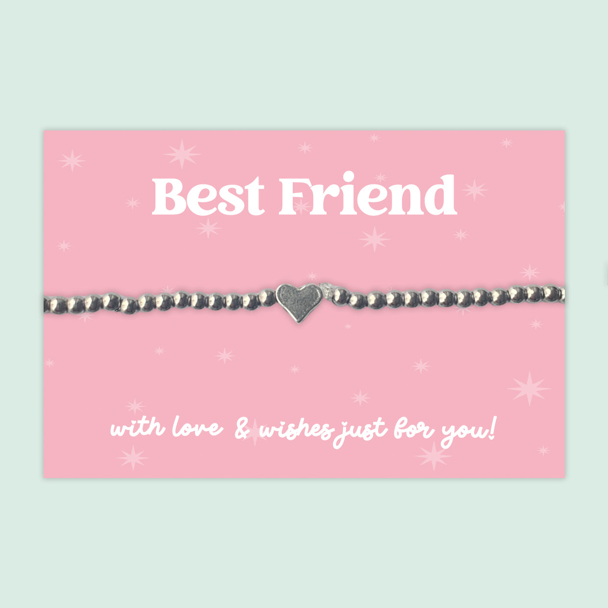 "Best Friend" Heart Charm Stretch Bracelet | Little Wishes Heart Bracelet on Gift Card | Thoughtful Friendship Keepsake Gift