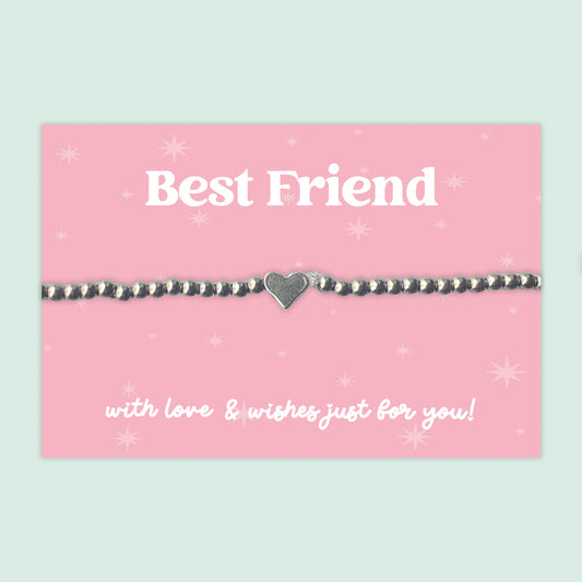 "Best Friend" Heart Charm Stretch Bracelet | Little Wishes Heart Bracelet on Gift Card | Thoughtful Friendship Keepsake Gift