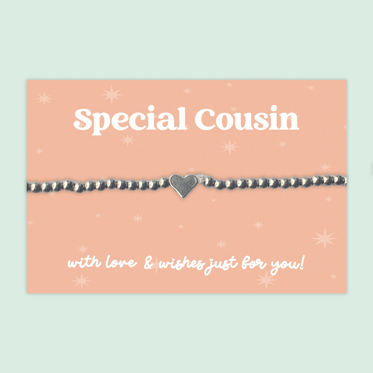 "Special Cousin" Heart Charm Stretch Bracelet | Little Wishes Sentimental Bracelet on Gift Card | Thoughtful Keepsake Gift for Cousins