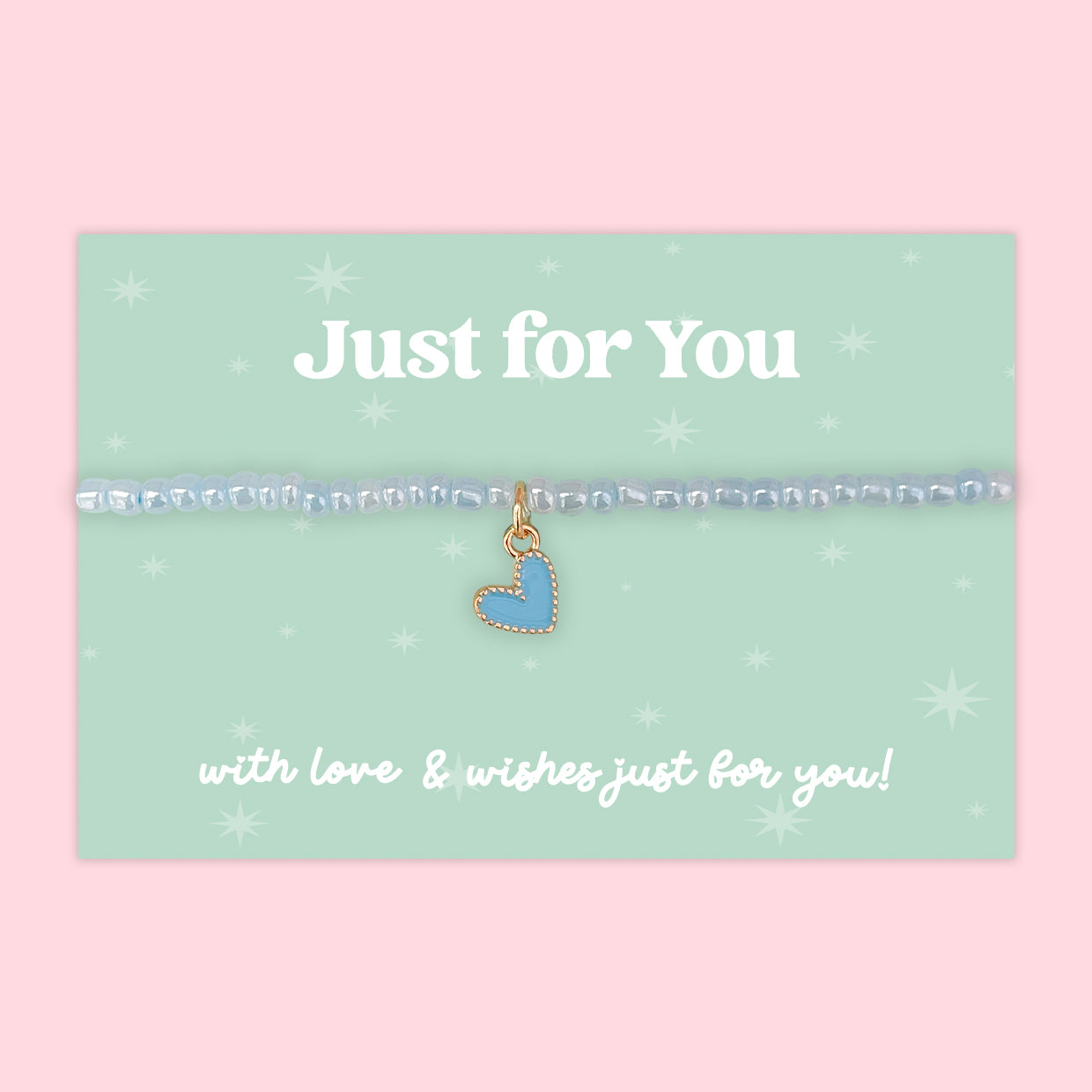 Little Wishes® “Just for You” Blue Seed Bead Bracelet | Enamel Heart Charm | Thoughtful Gift for Friend, Loved One or Teen | Presented on Mint Green Gift Card