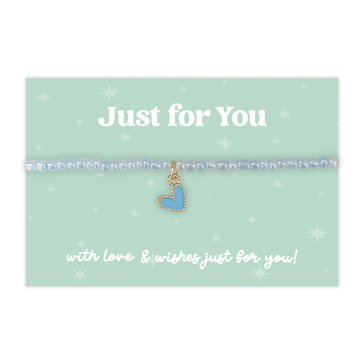 Little Wishes® “Just for You” Blue Seed Bead Bracelet | Enamel Heart Charm | Thoughtful Gift for Friend, Loved One or Teen | Presented on Mint Green Gift Card