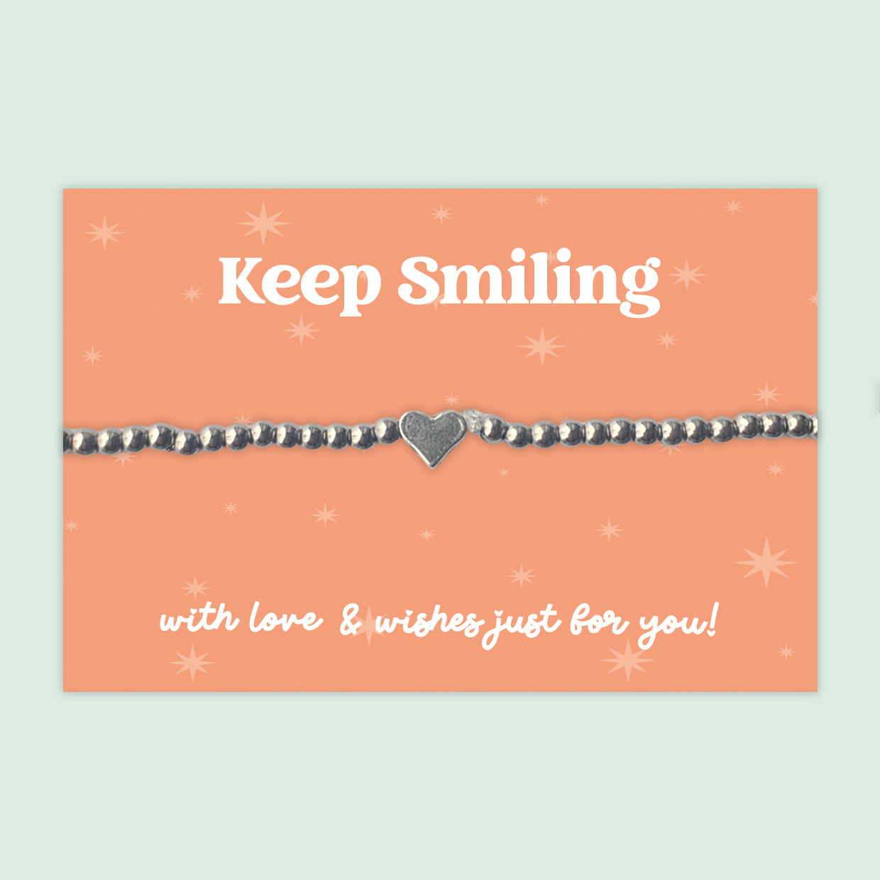 Stainless Steel Heart Beaded Stretch Bracelet - Keep Smiling Inspirational Gift for Encouragement and Positivity