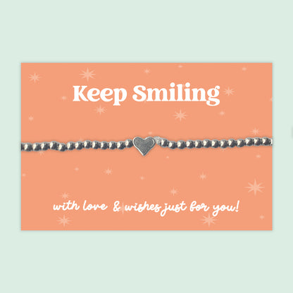 Stainless Steel Heart Beaded Stretch Bracelet - Keep Smiling Inspirational Gift for Encouragement and Positivity