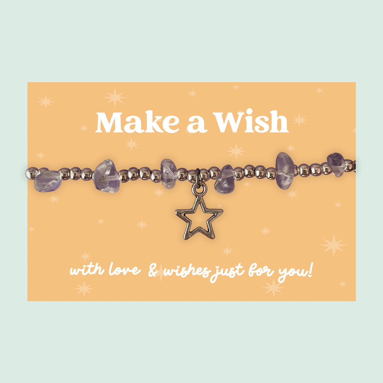 Little Wishes® “Make a Wish” Amethyst Gemstone Chip Bracelet | Silver Ball Beads & Star Charm | Encouragement Gift for Her on Yellow Card | Positive Thinking or Birthday Keepsake