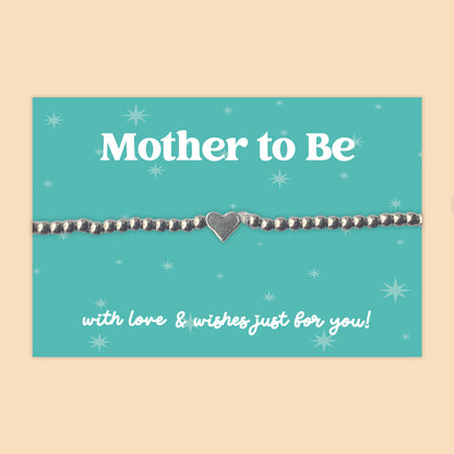 "Mother to Be" Heart Charm Stretch Bracelet | Little Wishes Maternity Gift Bracelet on Gift Card | Thoughtful Keepsake for Expectant Mum