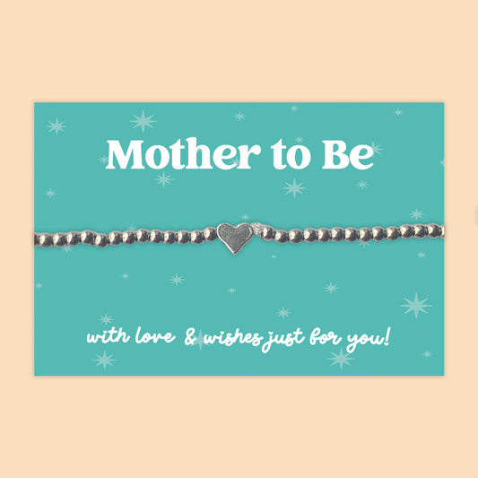 "Mother to Be" Heart Charm Stretch Bracelet | Little Wishes Maternity Gift Bracelet on Gift Card | Thoughtful Keepsake for Expectant Mum