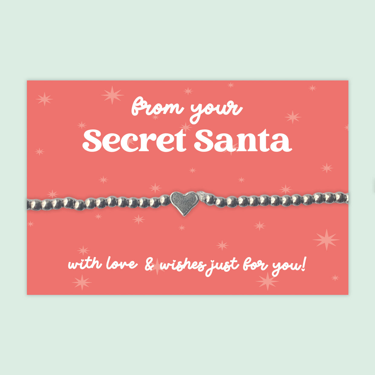 From Your Secret Santa Silver Bead Bracelet | Festive Gift for Friends, Colleagues & Teachers | Christmas Keepsake Token Presented on Red Gift Card