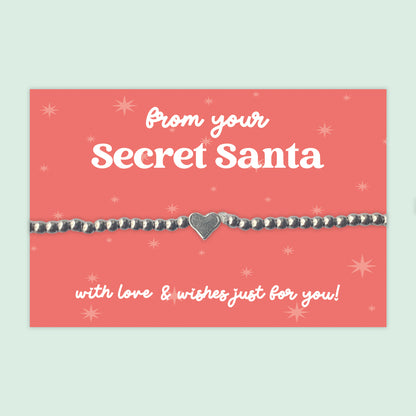 From Your Secret Santa Silver Bead Bracelet | Festive Gift for Friends, Colleagues & Teachers | Christmas Keepsake Token Presented on Red Gift Card