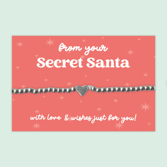 From Your Secret Santa Silver Bead Bracelet | Festive Gift for Friends, Colleagues & Teachers | Christmas Keepsake Token Presented on Red Gift Card