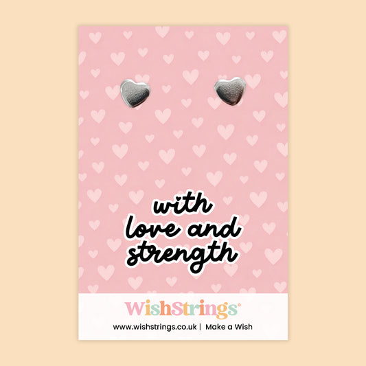 With Love and Strength – Silver Heart Stud Earrings on Gift Card | Thoughtful Support Gift | Meaningful Keepsake Jewellery