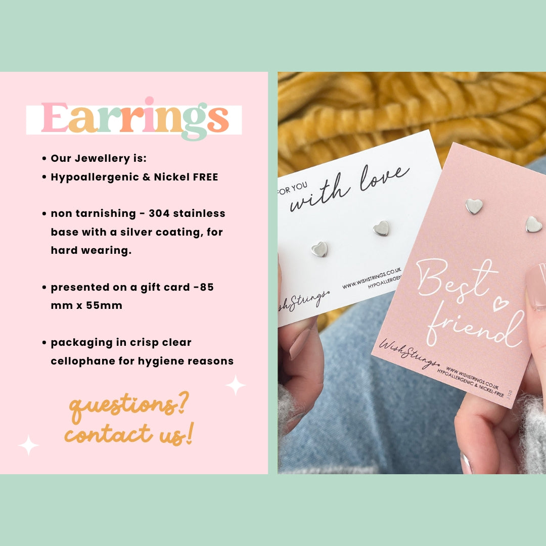 Heart Stud Earrings- Choose Design | Stainless Steel Earrings on Themed Gift Card | Choose Your Own Design for All Occasions