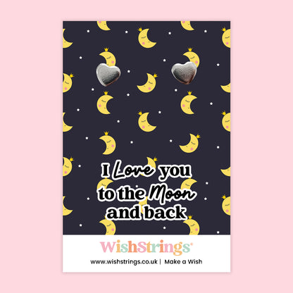 WishStrings® ‘I Love You to the Moon and Back’ Heart Stud Earrings on Gift Card | Romantic Gift for Her | Hypoallergenic & Nickel-Free | Handmade in the UK